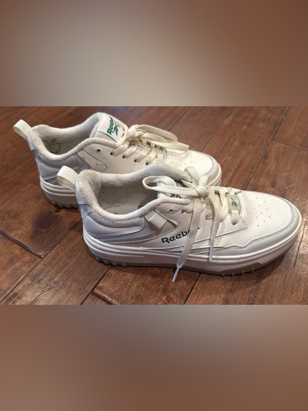 Reebok Cream Low-Top Sneakers with Green Accents